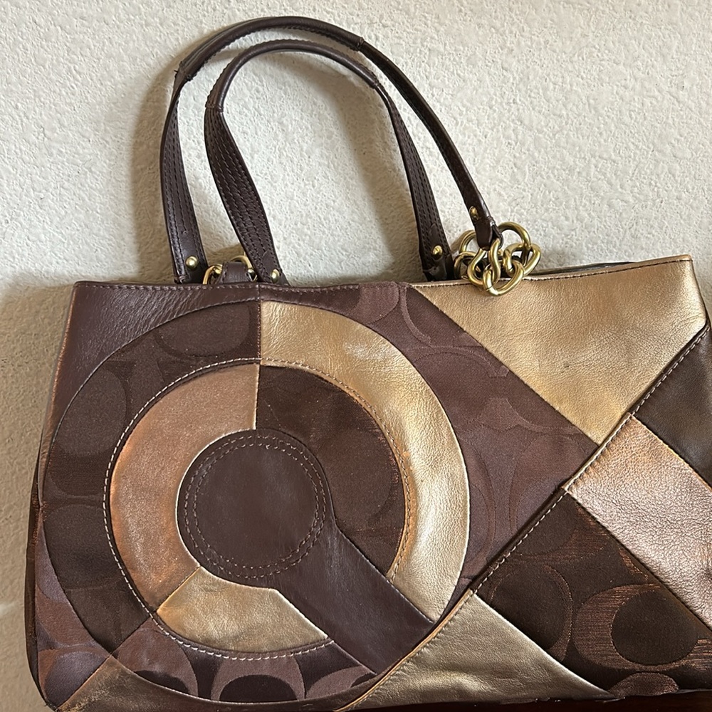 Coach Brown and Gold Patchwork Handbag. Great Price - Picture 3 of 10